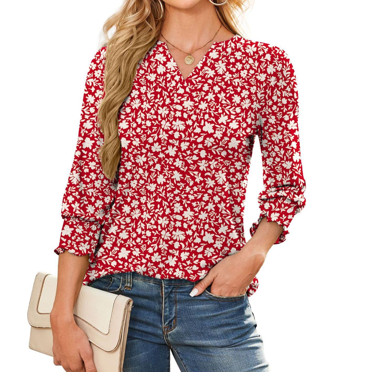 

Women s V-Neck 3/4 Sleeve Blouse with Multiple Color Options, Casual Tops for Spring and Summer XXL