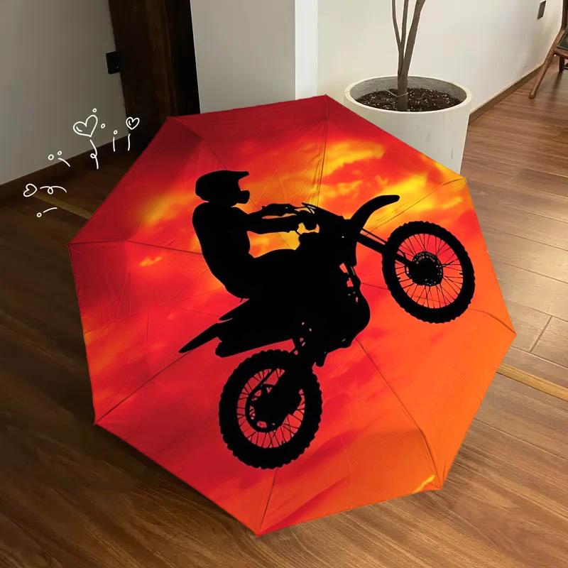 1 Stück Motorrad Sonnenuntergang Thema Hochwertiger Regenschirm, Automatisches Öffnen und Schließen, Multifunktionaler Regenschirm G0811055