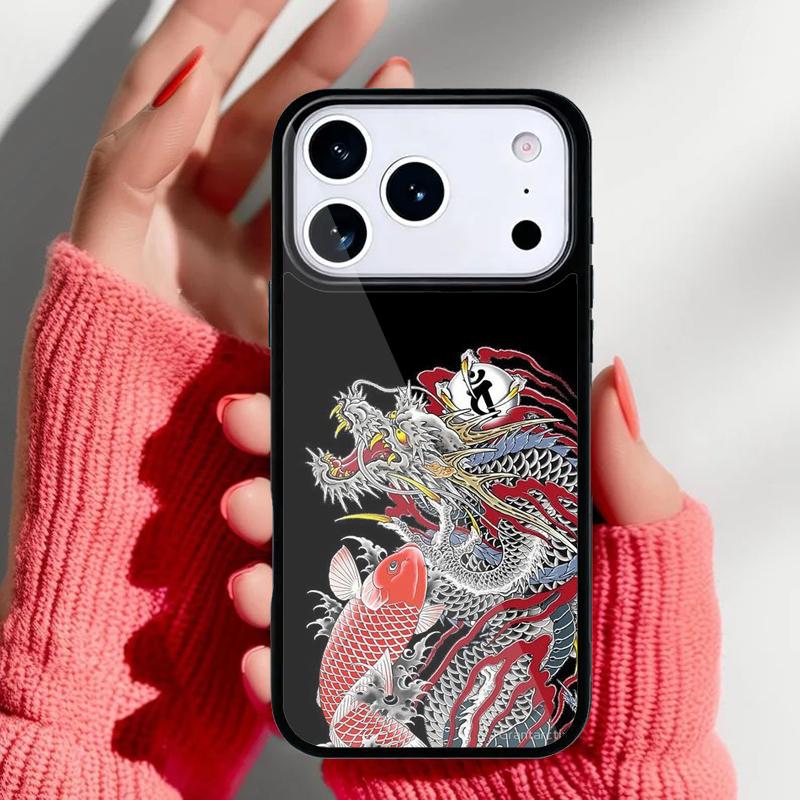 Japanese Dragon Style Phone Case for iPhone 17 16 15 14 13 Pro Max Back Cover for 12 11 Pro Coque