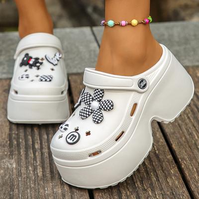 Damen Chunky Plateau Sandalen 2024 Sommer Weiche Dicke Sohle DIY Clogs Gartenschuhe Frau Geschlossene Zehe Rutschfeste Strand Slides Sandalen