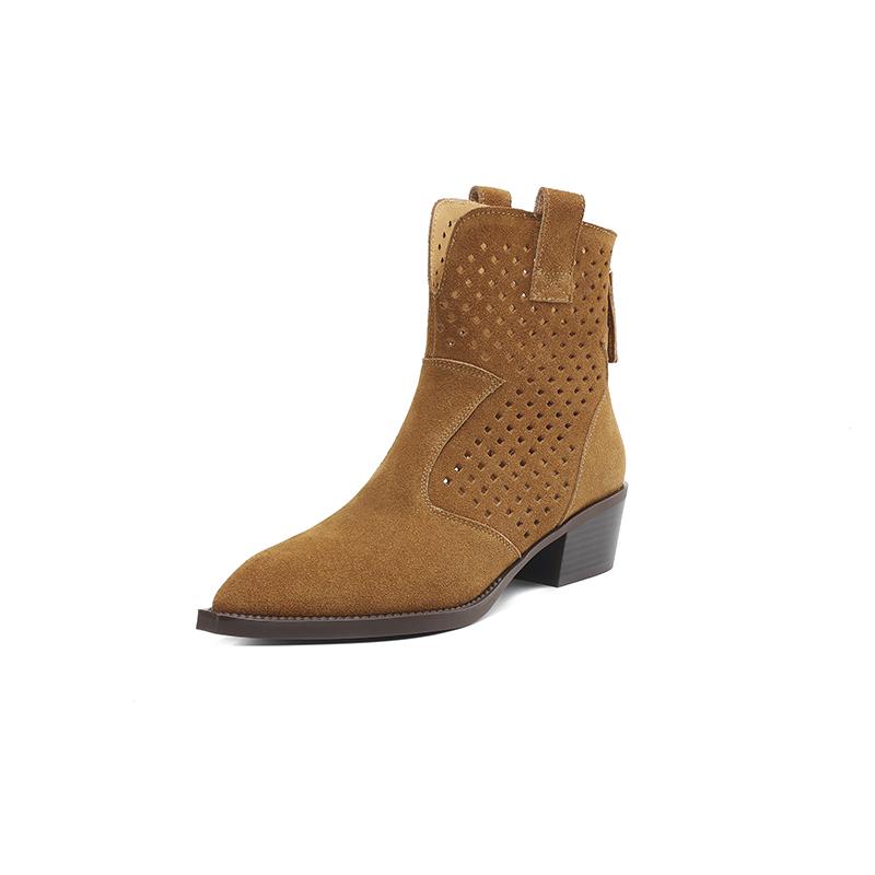 Fashion 2025 Spring Autumn Chelsea Boots for Woman Cow Suede Pointy Toe Wedge Heel Ankle Boots Cutouts Comfortable Cowboy Boots Female
