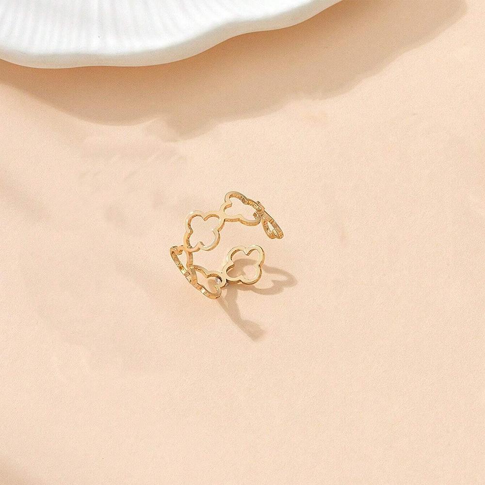 DOTIF Stainless Steel Lucky Hollow Four-Leaf Clover Ring Female Fashion Simple Opening Adjustable Finger Jewelry Party Gifts