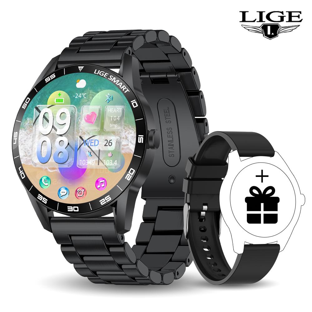 LIGE Neue Herren Smartwatch Bluetooth Anruf Wasserdicht Edelstahlarmband Smartwatch Herzfrequenz Schlaf Gesundheitsmonitor Fitnessuhr