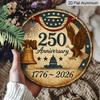 2D Flat, 1pc Round Aluminum Hanging Sign, 250th Anniversary USA 1776-2026 Patriotic Design, Vintage Bald Eagle Liberty Bell Metal Sign, Perfect for