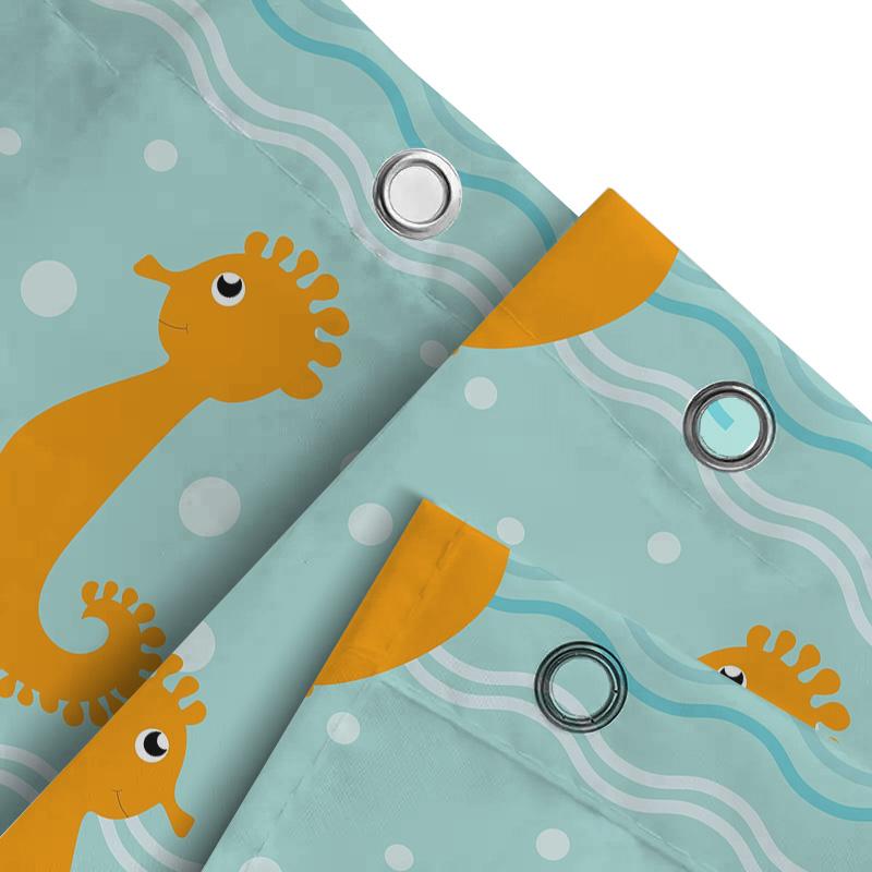 Seahorse-Themed Shower Curtain With Blue Waves Design For Bathroom Decor Modern Style Waterproof Fabric Suitable For Kids Or Fam