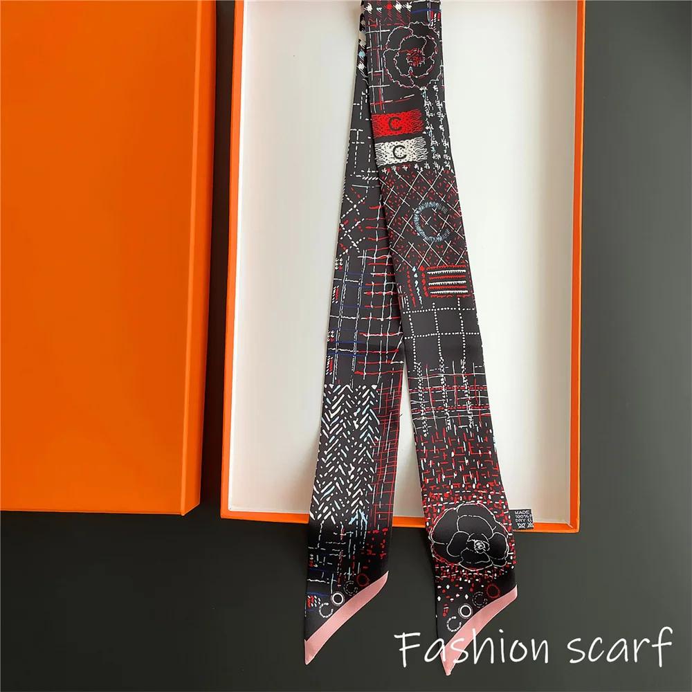 

Korean Versatile Chain Tassel High Quality Mulberry Silk Twill Silk Ribbon Wrapping and Binding Bag Handle Ribbon Small Scarf 90X5CM