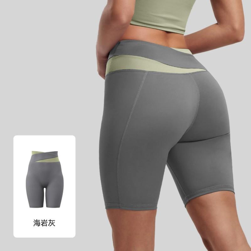 High-Waisted Color-Block Yoga Shorts Women Tummy Control 5/8 Length Leggings Sporty Workout Pants With