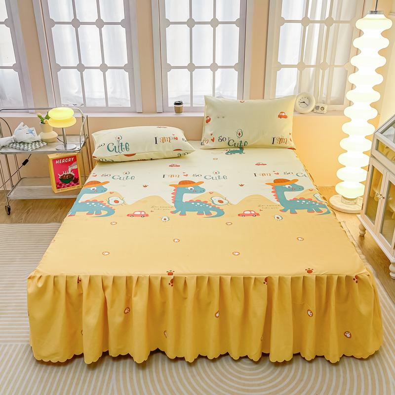 Soft Bed Skirt Printed Bed Cover with Rufffles Simple Style Mattress Protector falda de cama Lace Bed Sheets (No Pillowcase)