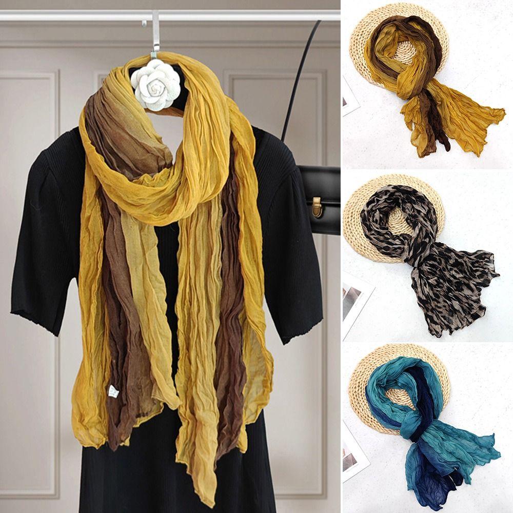 Gradient Blue Fold Shawl Soft Retro Cotton Hemp Scarf Fashionable Trend Sunscreen Scarf  Women