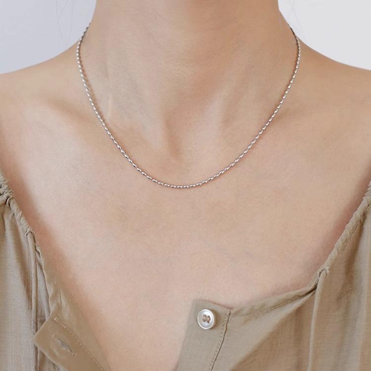 Stainless Steel Rice Bead Choker Necklace for Women - Titanium Steel Layering Accessories