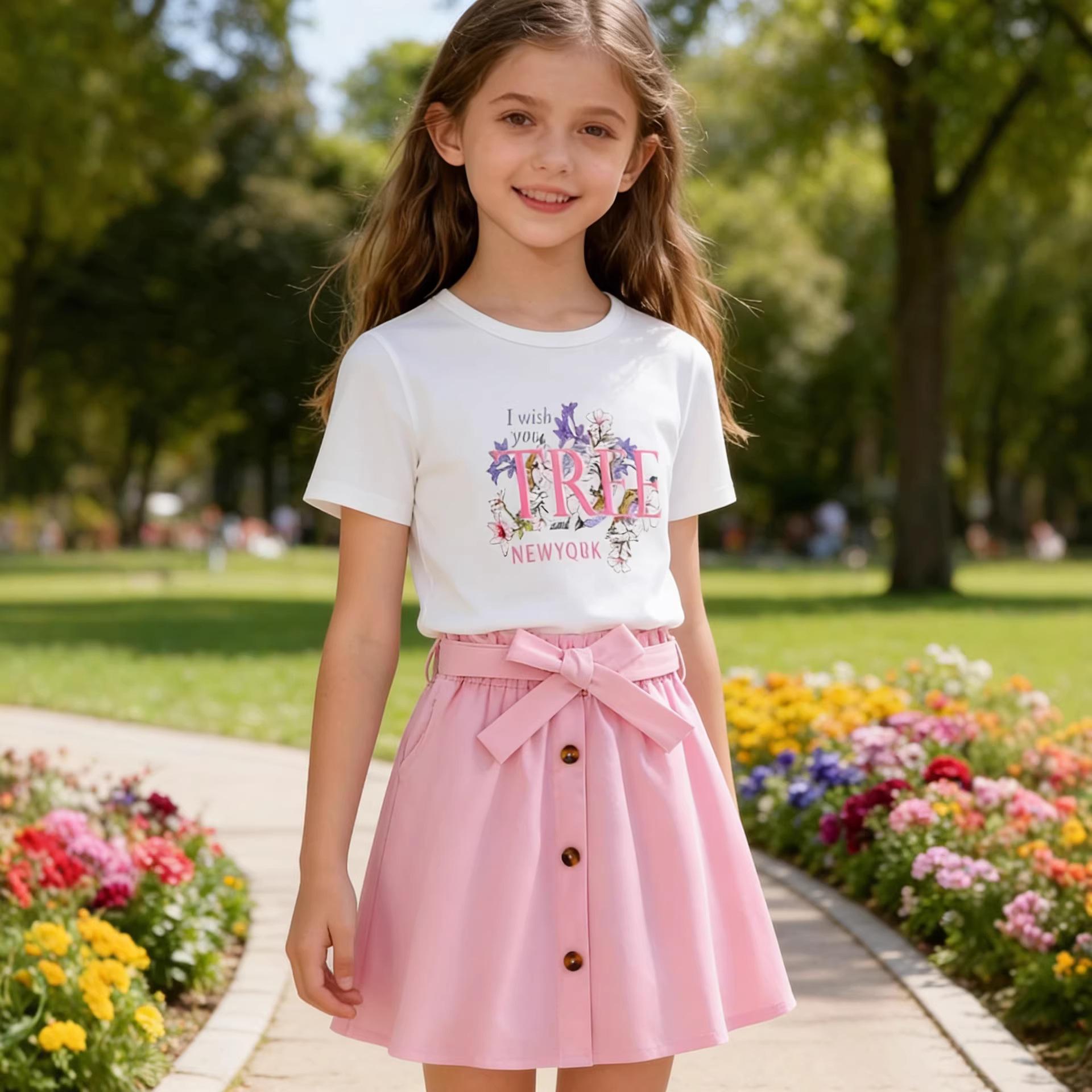 Girls  Fashion Two-Piece Summer Children s Sweet Princess Top + Skirt Set 3-4Y