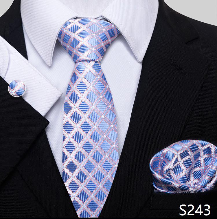 Newest Style Holiday Present Tie Pocket Squares Cufflink Set Necktie Men Dark Blue Wedding Accessories Office Cravat