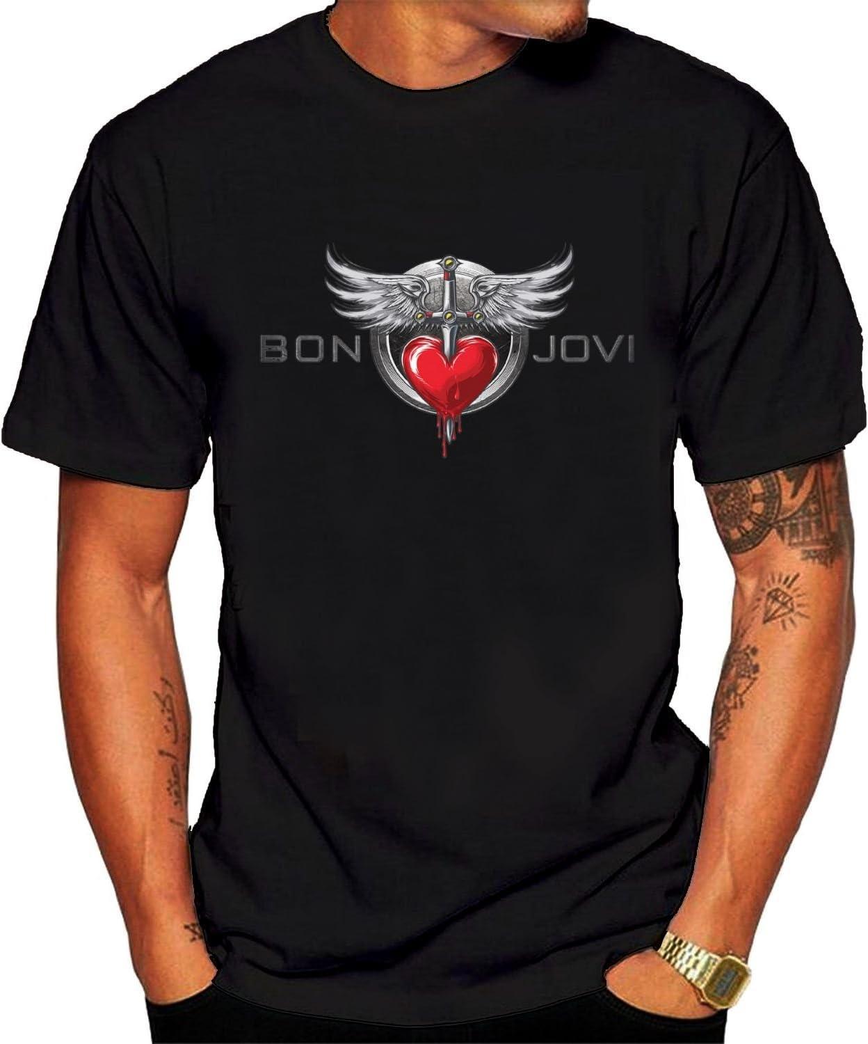 Men s Bon-Jovi Rock Band T Shirt Black hot S