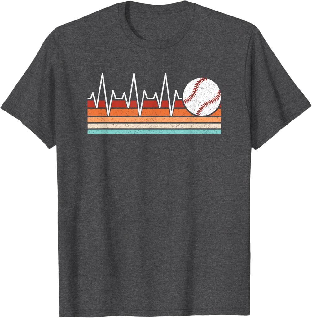 Baseball Heartbeat EKG Life Retro Graphic Tee Breathable Cotton Short Sleeve T-Shirt For Men And Women
