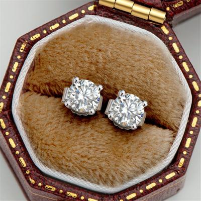 0,1 /0,3 /0,5 Karat D Kolor Moissanite 925 100% Srebro próby 925 Okrągłe Proste Modne Kolczyki Sztyfty Biżuteria Ślubna Dla Kobiet