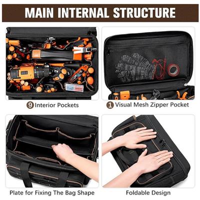 17 Inch Electricians Tool Bags Waterproof Large Tool Bag Organizer Heavy Duty Tool Bags for Electrician Mechanic Plumber HVAC