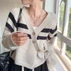 Høst og vinter genser for kvinner Kort stripete V-hals genser Design Elegant langermet strikket cardigan
