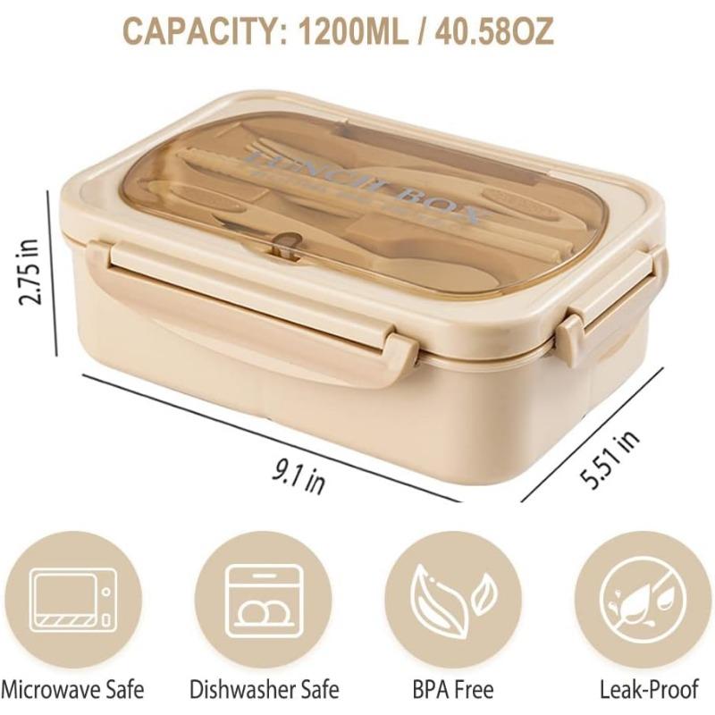Bento Box for Adult, 1200 ML Lunch Containers, LeakProof Lunch Box with Utensils,3 Compartment Bento Box Microwave Safe