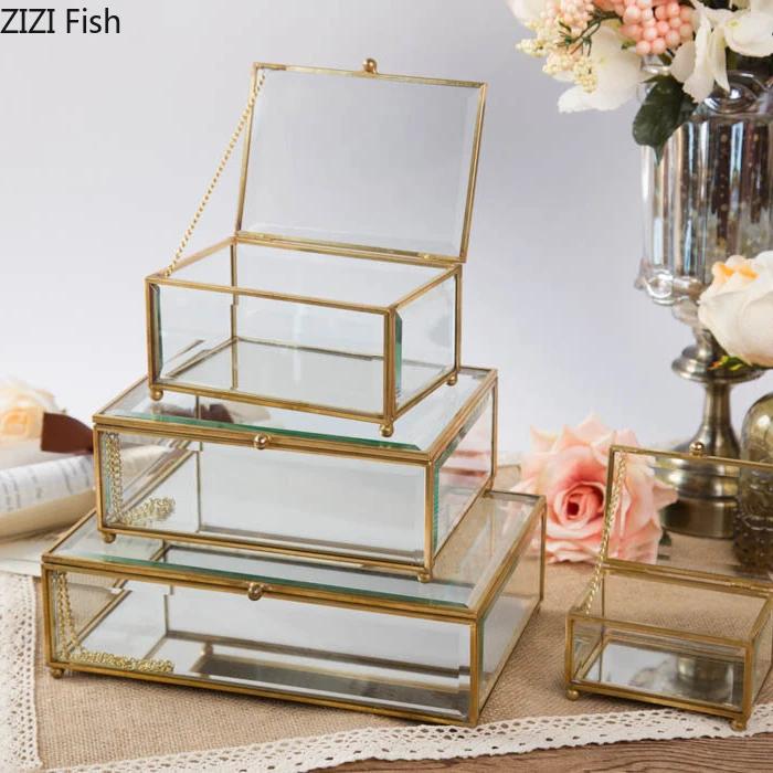 BRCreative Nordic style Home Dressing table organization Glass jewelry storage box Retro decoration Jewelry display TransparentEY
