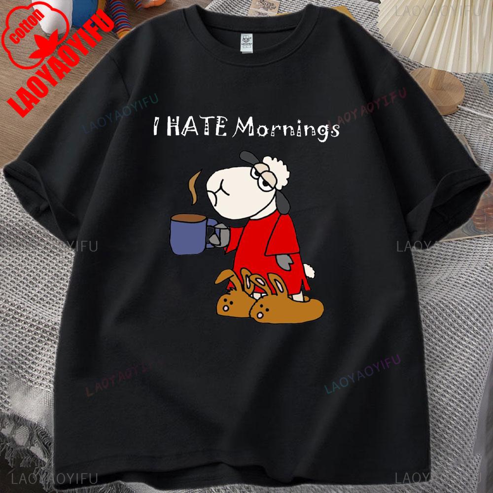 ZX Tee Vintage I Hate Mornings Premium T-Shirt Retro Cartoon T-Shirt Vintage 90s Tee Comfortable Personality for Outdoor Enthusiasts