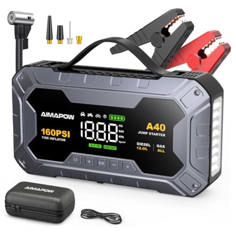 8000A 160PSI Jump Starter with Air Compressor 12V Car Battery Jump Starter Power Bank All Gas/12L Diesel Car Starter with LED F