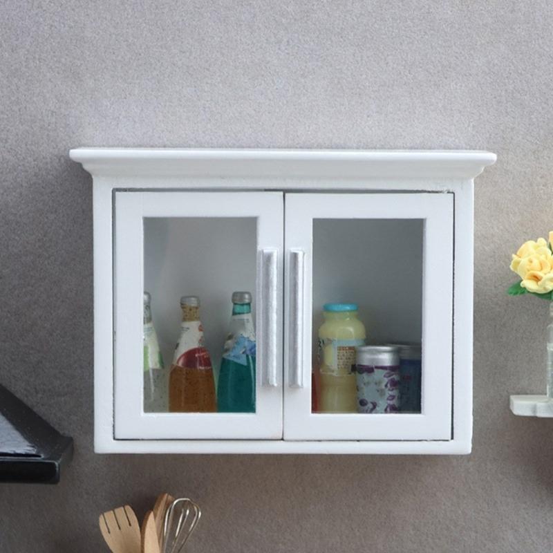 1/12 Doll House Miniature Kitchen Wall Cabinet with Smoothly Wood For Scene Setting Doll House Landscape Accessories
