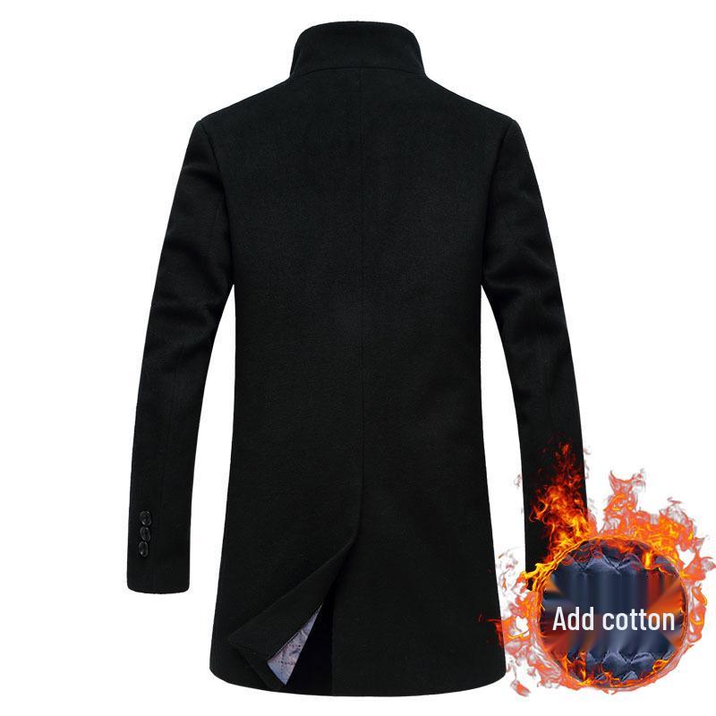 Middle-Aged Men's Korean Style Slim-Fit Woolen Overcoat for Autumn and Winter