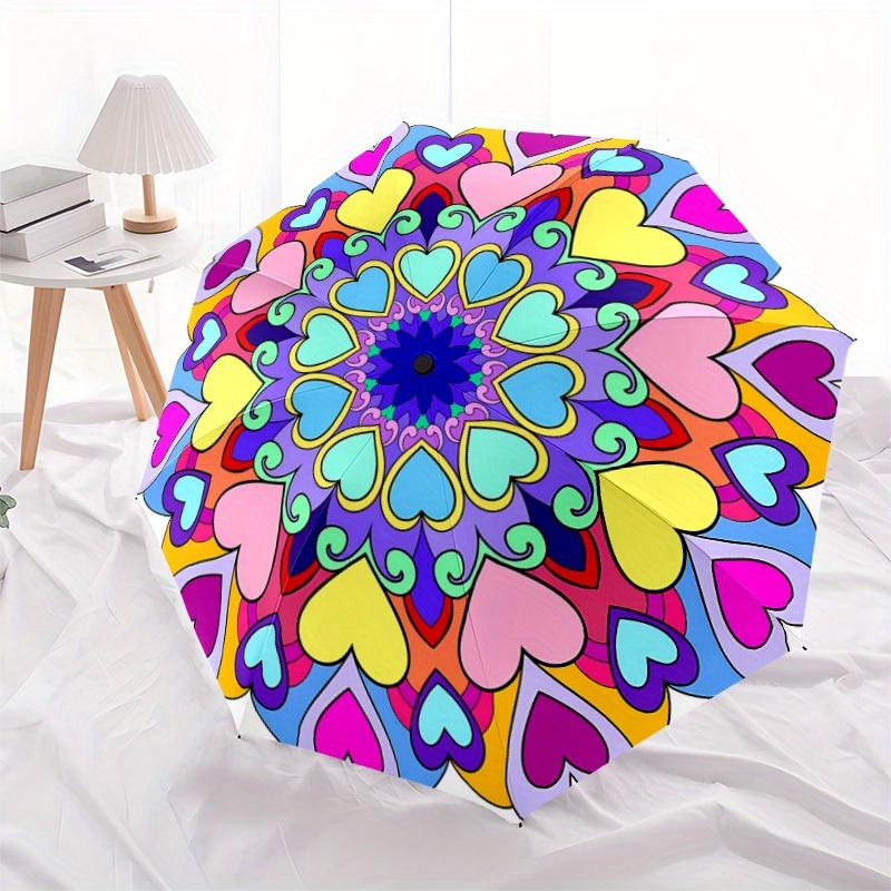1pc Heart Mandala Automatic Folding Umbrella, Portable & Foldable Design with 8 Ribs, Casual Outdoor Accessory yy250805054