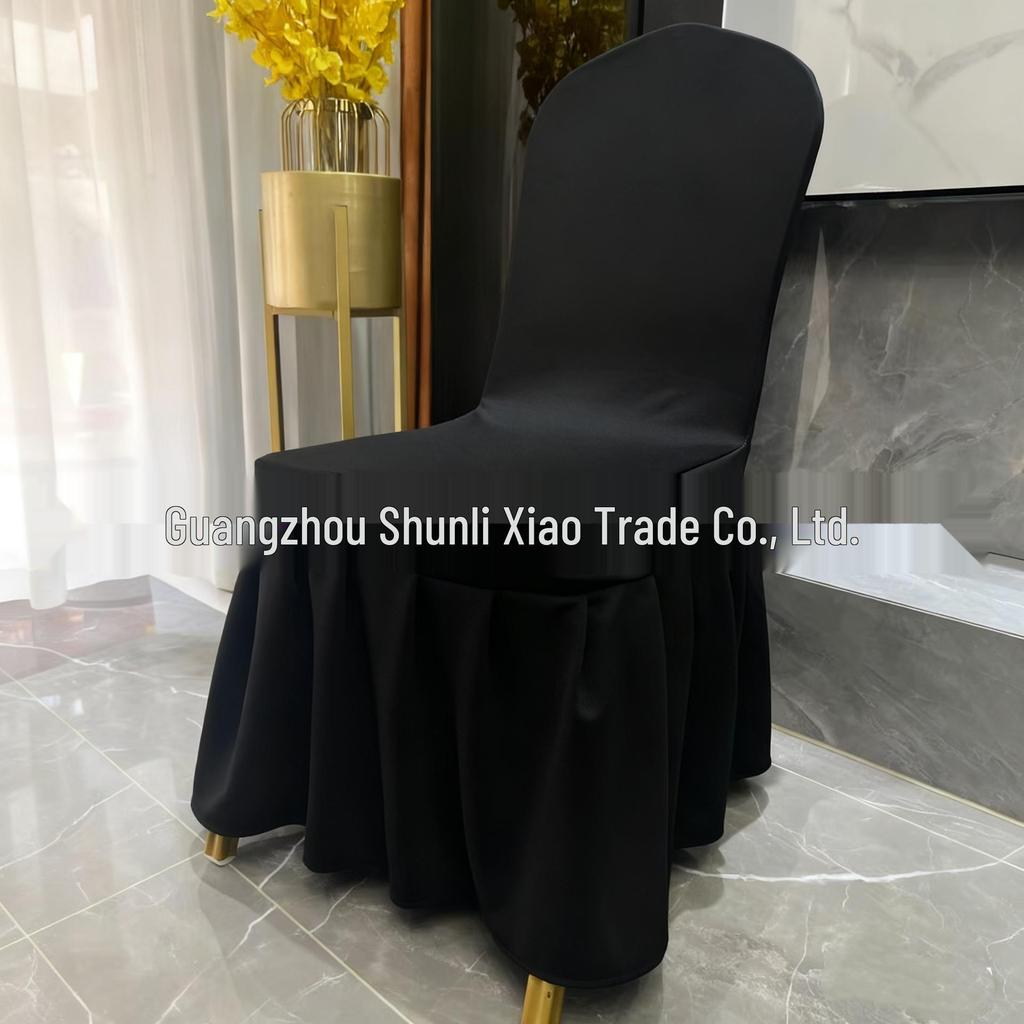 Thickened Twill Pleated Chair Cover with Bow Decoration for Weddings and Banquets