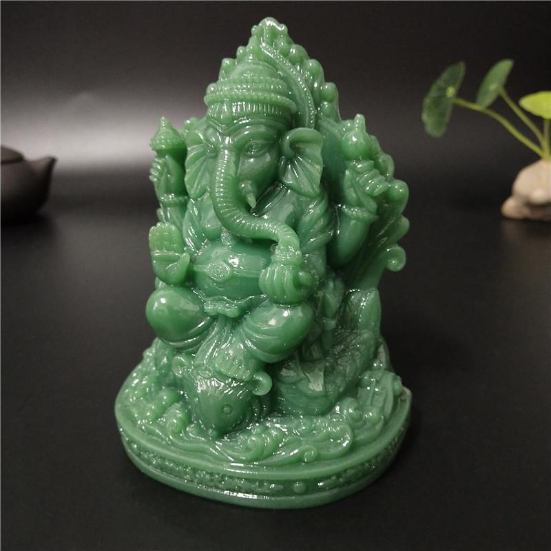 Ganesha Buddha Statue Elephant Hindu God Sculptures Figurines Resin Craft Man-made Jade Stone Ornaments Home Garden Decoration