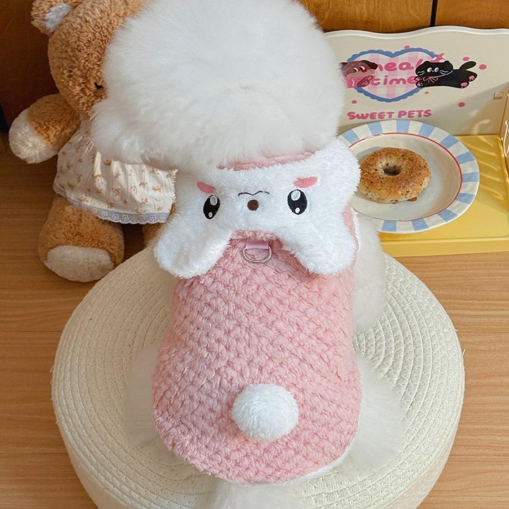 Cute Cartoon Dog Hooded Vest Thicken Warm Pet Cross Dressing Clothes Comfortable with D-ring Cat Outerwear Daily Walk