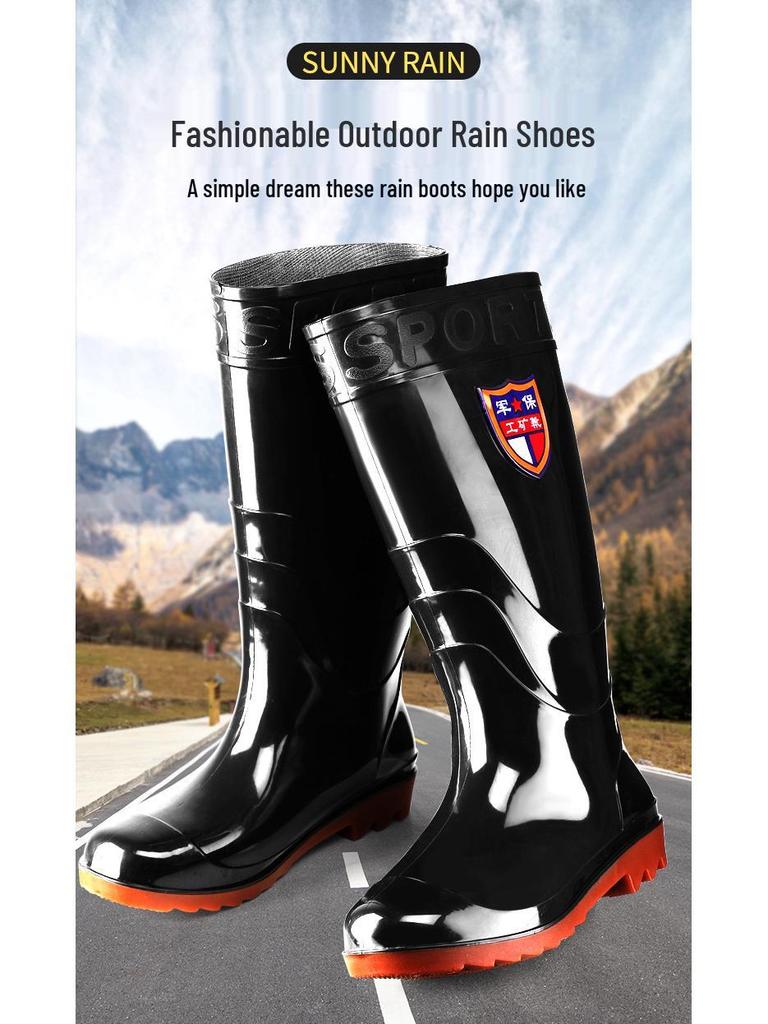 Men's High-Top Waterproof Military Rain Boots with Non-Slip Sole and Labor Protection Rubber Overshoes