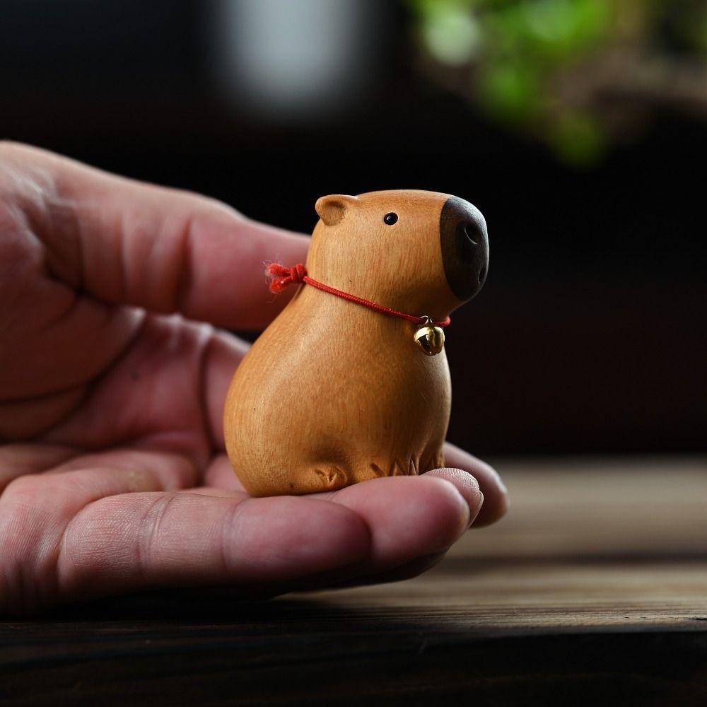 

Cartoon Mini Animal Sculpture Handcrafted Carved Figurine Capybara Desktop Figurine Home Ornament 01-5x3.3x4.6cm