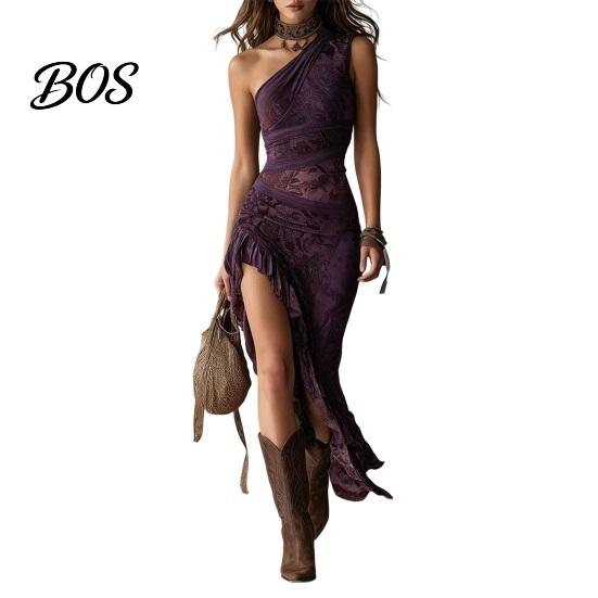 Asymetrické plisované šaty Dámské s květinovým potiskem Bez rukávů Jedno rameno Šaty, Rozpark Dámské Volánkový lem Bodycon Vintage Západní Boho Maxi Letní