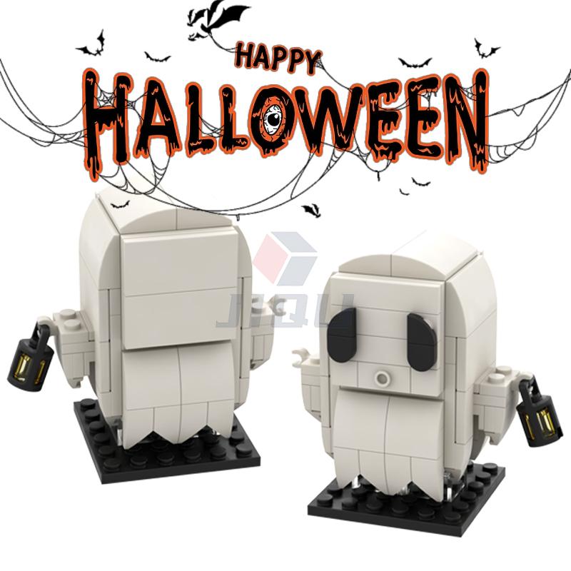 Halloween children's block toy Gift MOC Pumpkin Scene Model Vampire square head Cemetery model Cross coffin bat Spider Skull Man