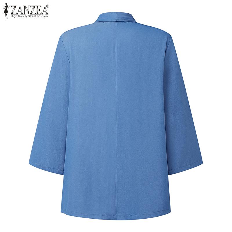 ZANZEA Women Casual Shawl Collar Loose 3/4 Sleeve Thin Cardigan Tops
