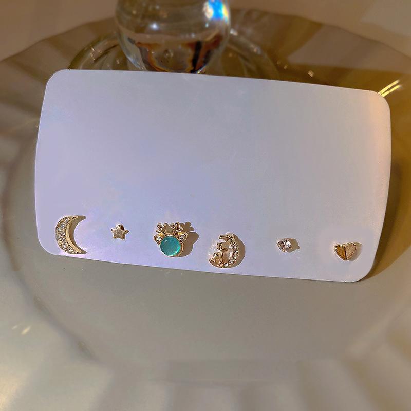 6Pcs/Set Elk Star Moon Stud Earring Set Korean Earrings Earrings for Women Heart Earrings Fashion Jewelry Ear Rings for Women