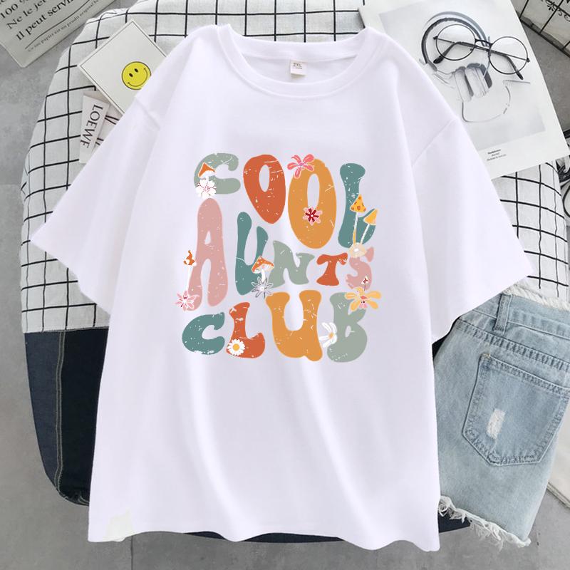Cool Aunts Club Letter Graphic Printed Womens Tshirt Cool Soft Short Sleeve Summer Breathable Tee Clothes Street Hip Hop Tshirts