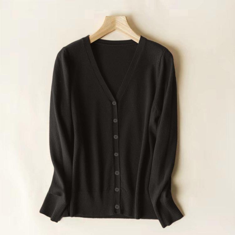 Sweater Women Long Sleeve Knitted Button Color Cardigan