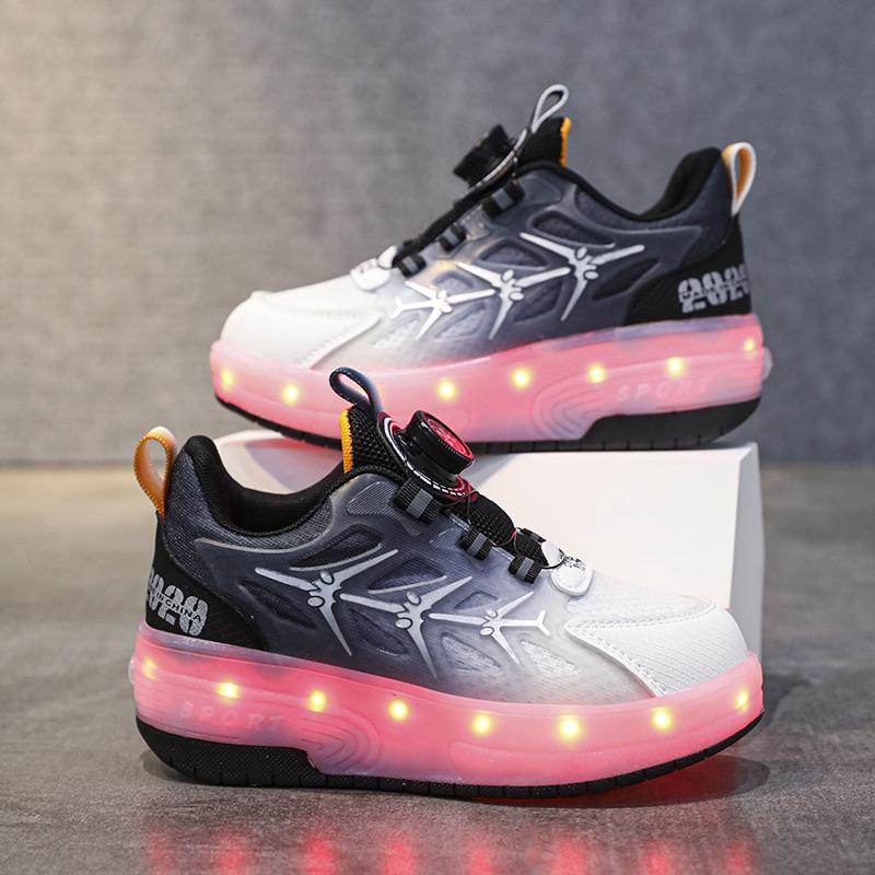 Children Clothing Yulin-001 Boys Light Kids Roller Sneaker Shoes Led Girl Outdoor Skating Flying Breathable Wheels Blade Sport Gear Summer Gift Skates Cm
