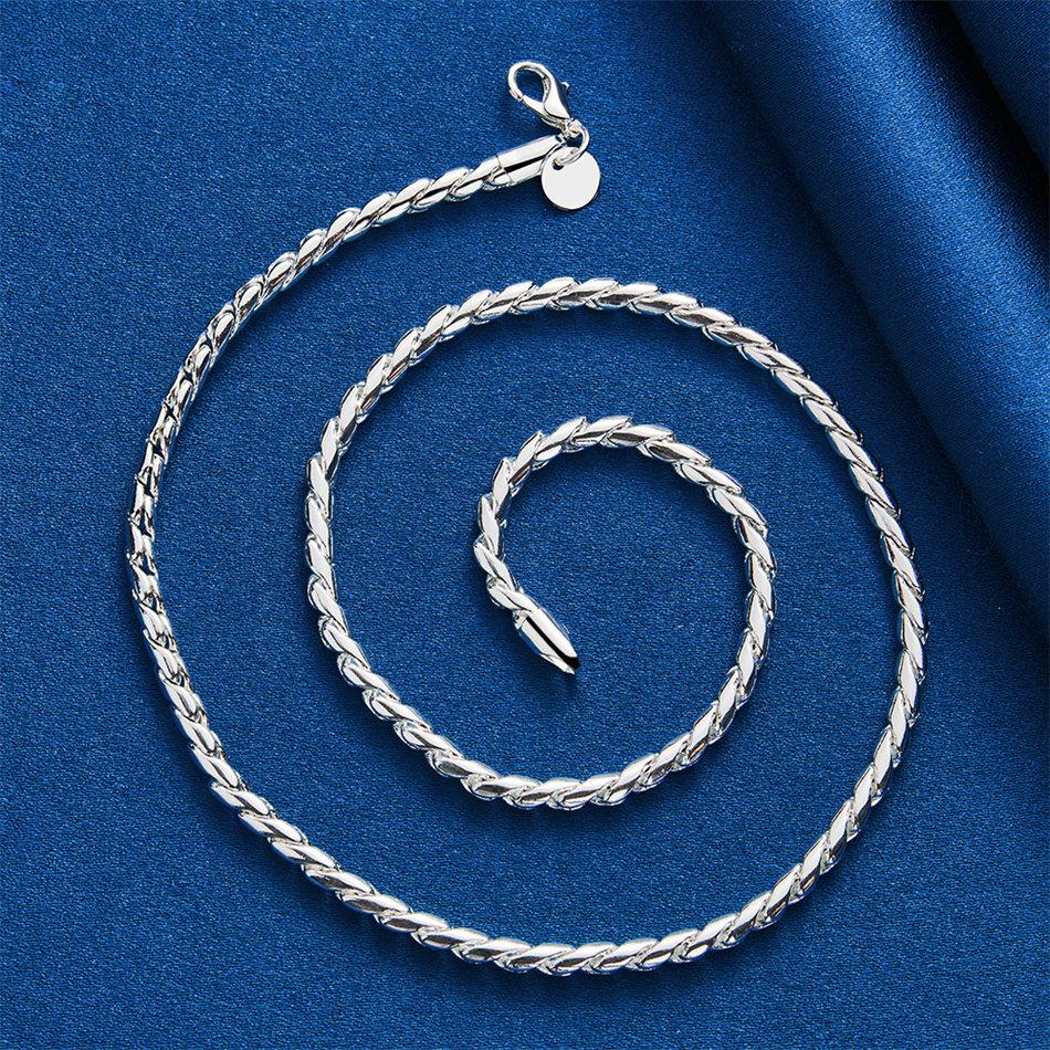 925 Sterling Silver Simple 4MM Twisted Fine Chain Necklace for Women Fashion Party Favor Wedding Jewelry