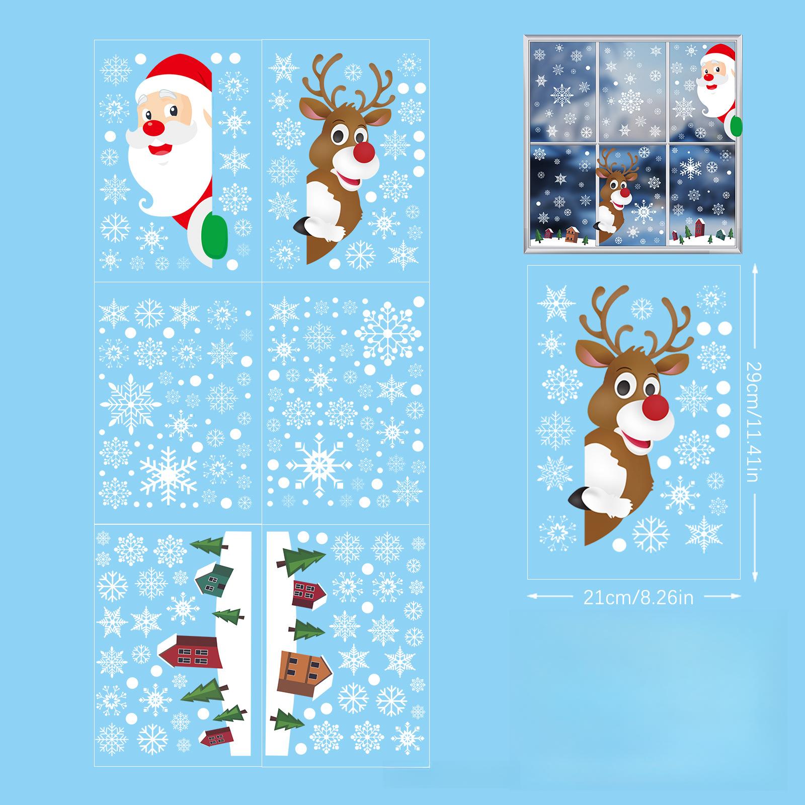 

Рождественские наклейки Дед Мороз Лось Снеговик Белые снежинки Рождество A