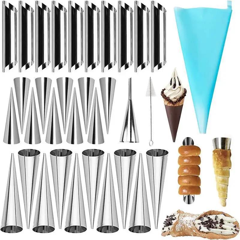 Non-stick Stainless Steel Baking Cones Danish Pastry Roll Forms Croissant Cream Horn Mold Cannoli Tubes