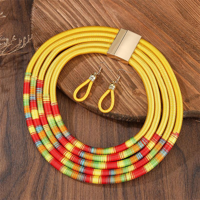 African Jewelry Set for Women Necklace Earrings Multi-layer Woven Choker Bridal Wedding Accessories