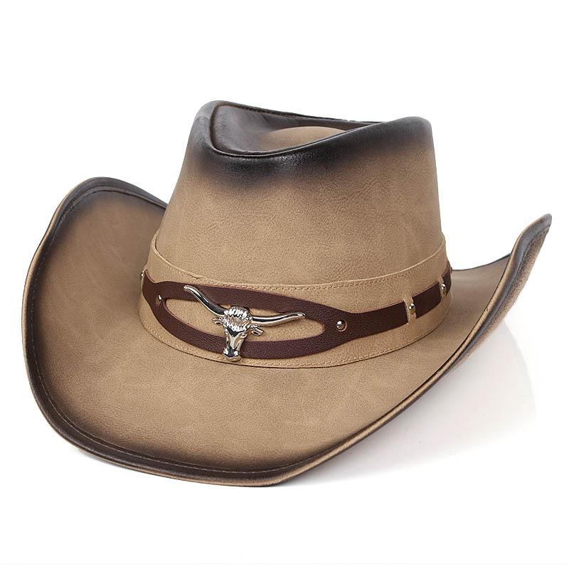 Leather Western Cowboy Hat Men'S Gentleman Godfather Hat Pu Material Panama Cowboy Hat Jazz Hat Sombrero Para Hombres