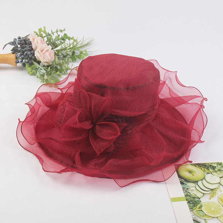 Hat Women'S Summer New Anti-Ultraviolet Beach Sun Hat Organza Flower Sun Hat Big Edge Mesh Top Hat
