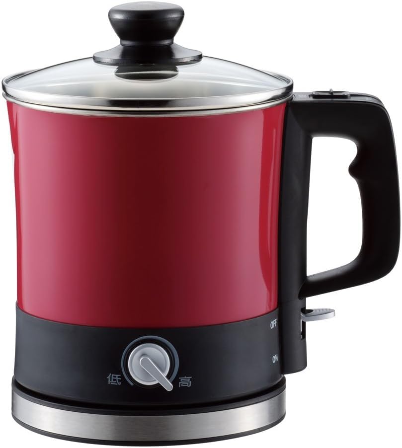 Boil Cooker (Cooking Kettle) with Glass Lid, Temperature Control, Red, BK-90R