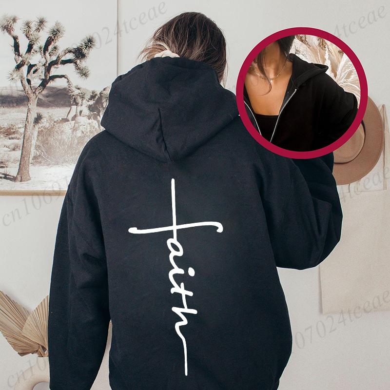 Faith Jesus Heart Cross Print Women Hoody Hoodies Hip Hop Soft Hoodies Casual Fleece Pullovers Fleece Zip Up Woman Sweatshirts