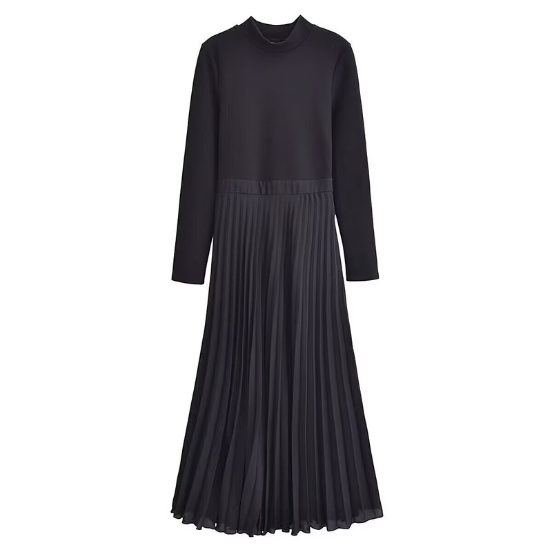 

Kaslead New Arrival Women s Clothing Fashion Style Fashion Casual Minimalist Pure Color Small Pleated Patchwork Midi Skirt Dress Black L