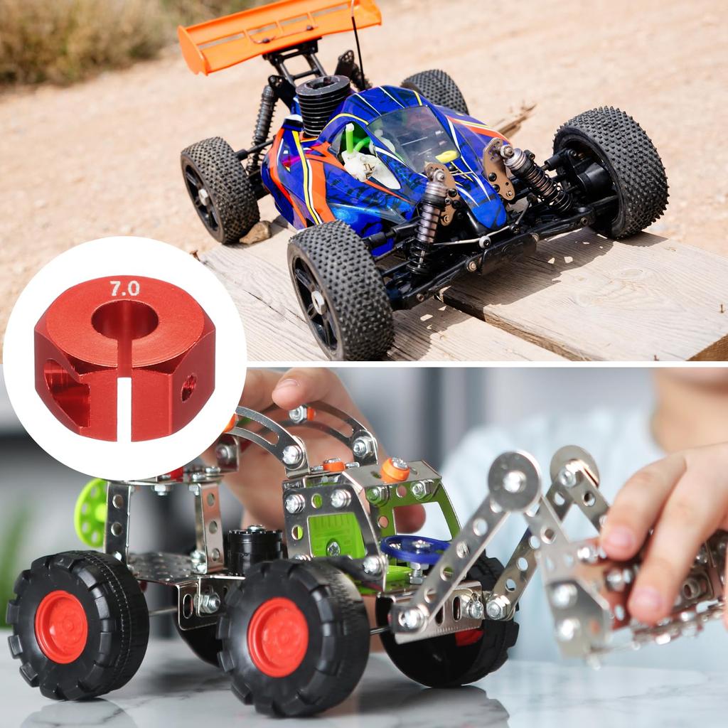 uxcell Wheel Hex Hub Drive Adapter, Red, with Screws and Pins, Aluminum Alloy, 12mm x 7mm Thick, for RC Car Upgrade Replacement Parts, 4 Pieces